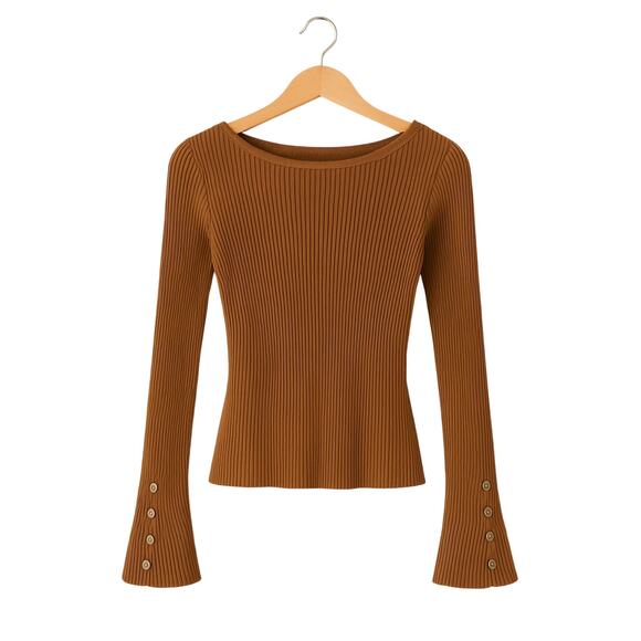 Banana Republic Jennie Boat-Neck Sweater Top in Caramel – NWT Size Medium - Picture 2 of 5